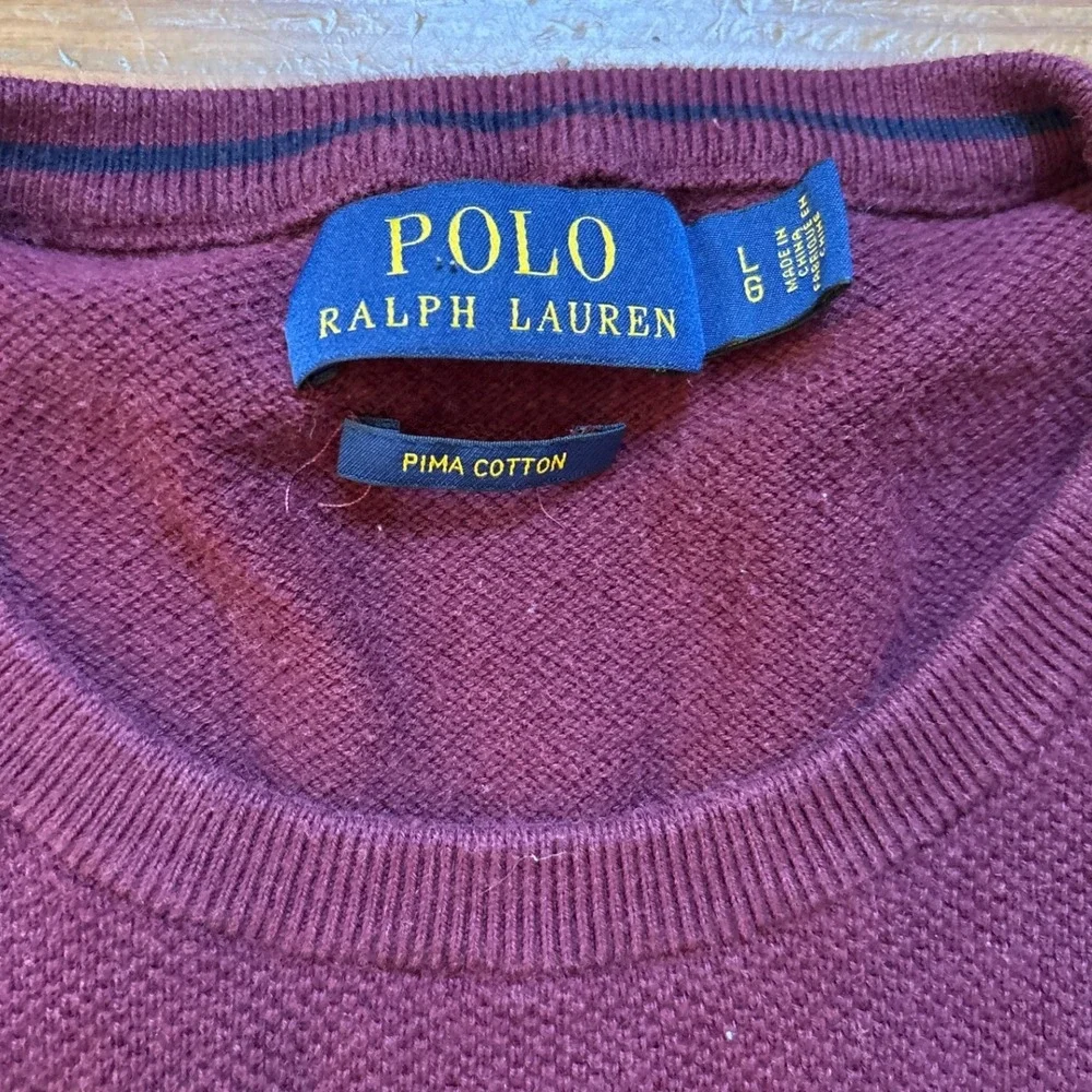 Polo Ralph Lauren Sweater Mens Burgundy Pima Cotton Crewneck Knit‎ SIZE L